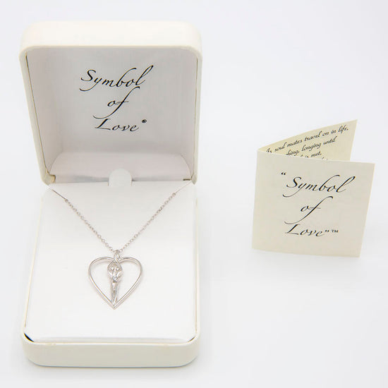 Medium Soulmate Heart Necklace, .925 Genuine Sterling Silver, 18" Chain, Charm 1 ¼" by ¾", Clear Cubic Zirconia