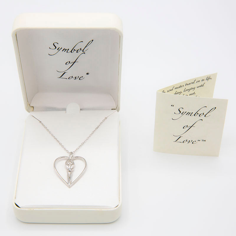 Medium Soulmate Heart Necklace, .925 Genuine Sterling Silver, 18" Chain, Charm 1 ¼" by ¾", Sapphire Cubic Zirconia