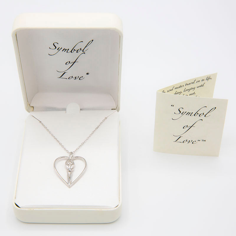 Load image into Gallery viewer, Medium Soulmate Heart Necklace, .925 Genuine Sterling Silver, 18&amp;quot; Chain, Charm 1 ¼&amp;quot; by ¾&amp;quot;, Sapphire Cubic Zirconia
