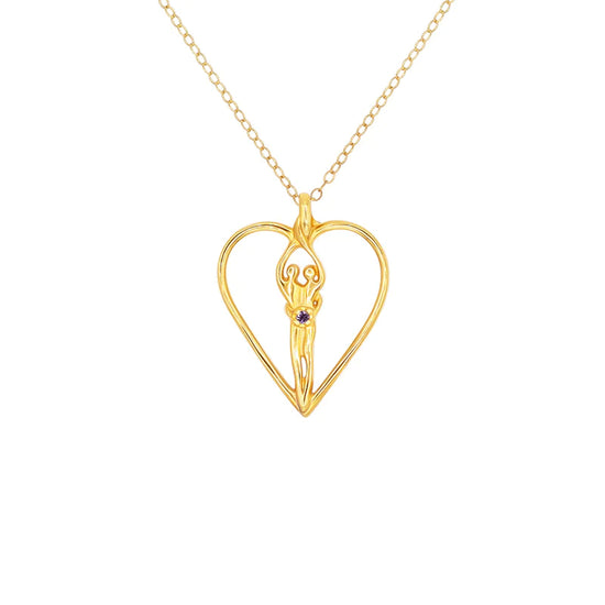 Medium Soulmate Heart Necklace, .925 Genuine Sterling Silver with 14kt. Gold Overlay, 18" Chain, Charm 1 ¼" by ¾", Emerald Cubic Zirconia