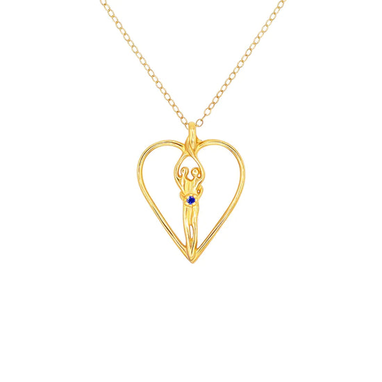 Medium Soulmate Heart Necklace, .925 Genuine Sterling Silver with 14kt. Gold Overlay, 18" Chain, Charm 1 ¼" by ¾", Ruby Cubic Zirconia