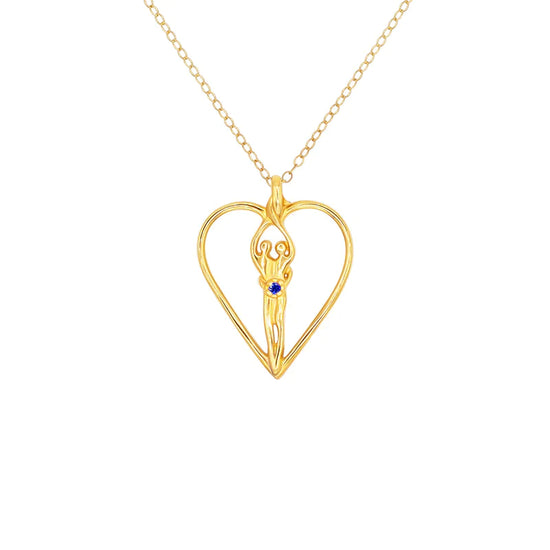 Load image into Gallery viewer, Medium Soulmate Heart Necklace, .925 Genuine Sterling Silver with 14kt. Gold Overlay, 18&amp;quot; Chain, Charm 1 ¼&amp;quot; by ¾&amp;quot;, Ruby Cubic Zirconia
