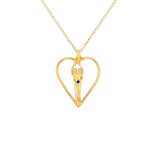 Medium Soulmate Heart Necklace, .925 Genuine Sterling Silver with 14kt. Gold Overlay, 18" Chain, Charm 1 ¼" by ¾", Clear Cubic Zirconia