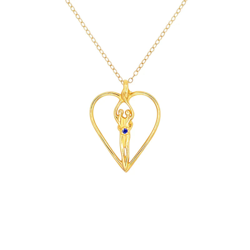 Medium Soulmate Heart Necklace, .925 Genuine Sterling Silver with 14kt. Gold Overlay, 18" Chain, Charm 1 ¼" by ¾", Amethyst Cubic Zirconia