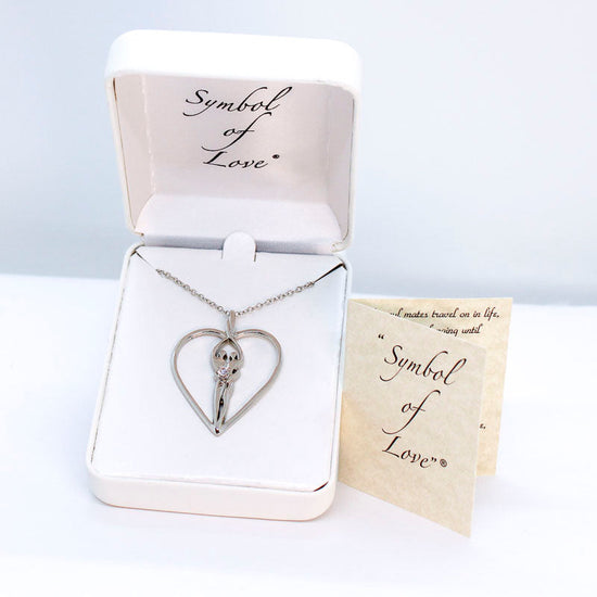 Large Soulmate Heart Necklace, .925 Genuine Sterling Silver, 18" Chain, Charm 1 ½" by 1 ¼", Sapphire Cubic Zirconia