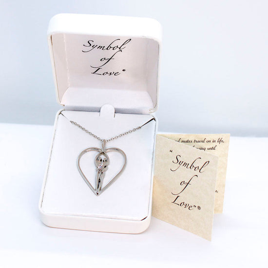 Load image into Gallery viewer, Large Soulmate Heart Necklace, .925 Genuine Sterling Silver, 18&amp;quot; Chain, Charm 1 ½&amp;quot; by 1 ¼&amp;quot;, Clear Cubic Zirconia

