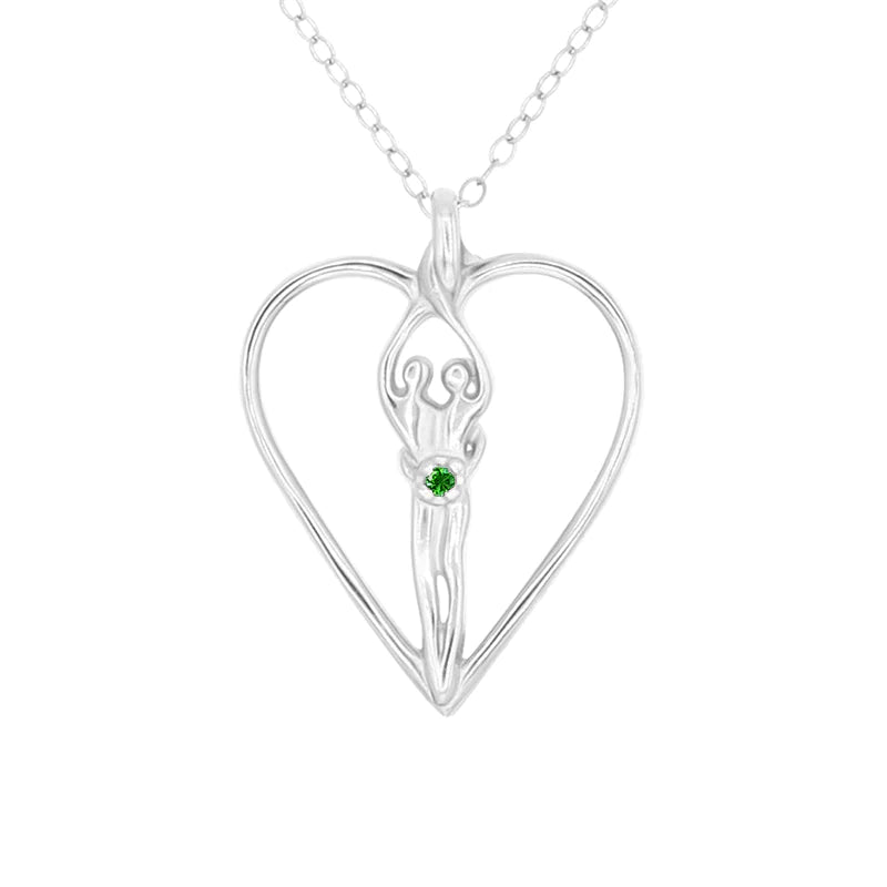 Large Soulmate Heart Necklace, .925 Genuine Sterling Silver, 18" Chain, Charm 1 ½" by 1 ¼", Amethyst Cubic Zirconia