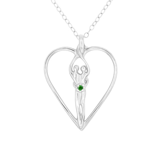Load image into Gallery viewer, Large Soulmate Heart Necklace, .925 Genuine Sterling Silver, 18&amp;quot; Chain, Charm 1 ½&amp;quot; by 1 ¼&amp;quot;, Sapphire Cubic Zirconia
