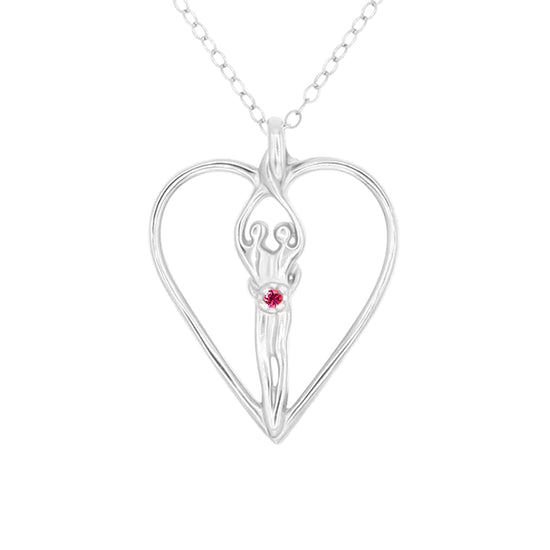 Large Soulmate Heart Necklace, .925 Genuine Sterling Silver, 18" Chain, Charm 1 ½" by 1 ¼", Sapphire Cubic Zirconia