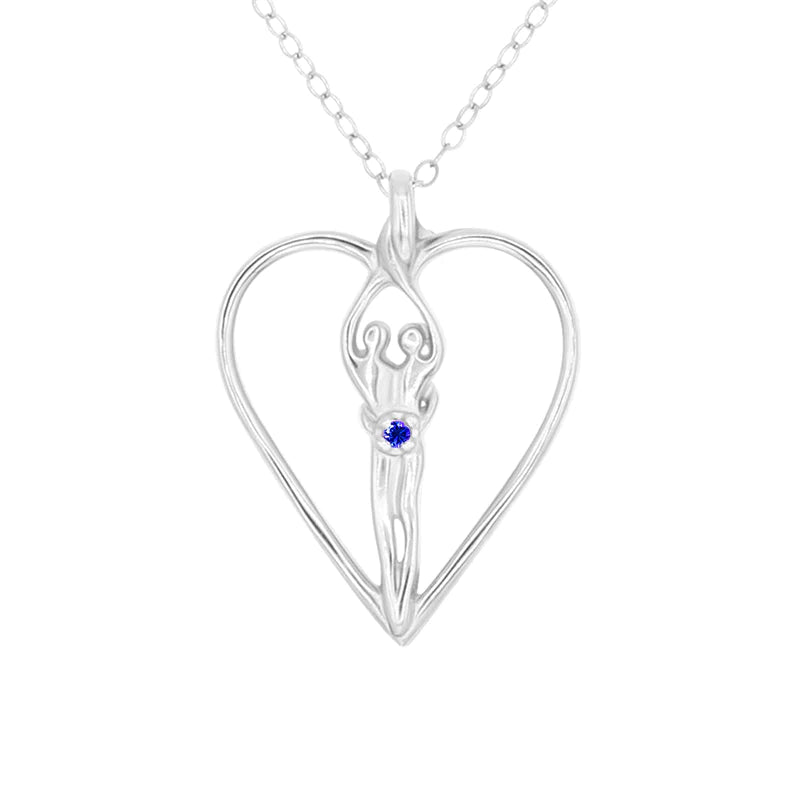 Large Soulmate Heart Necklace, .925 Genuine Sterling Silver, 18" Chain, Charm 1 ½" by 1 ¼", Emerald Cubic Zirconia