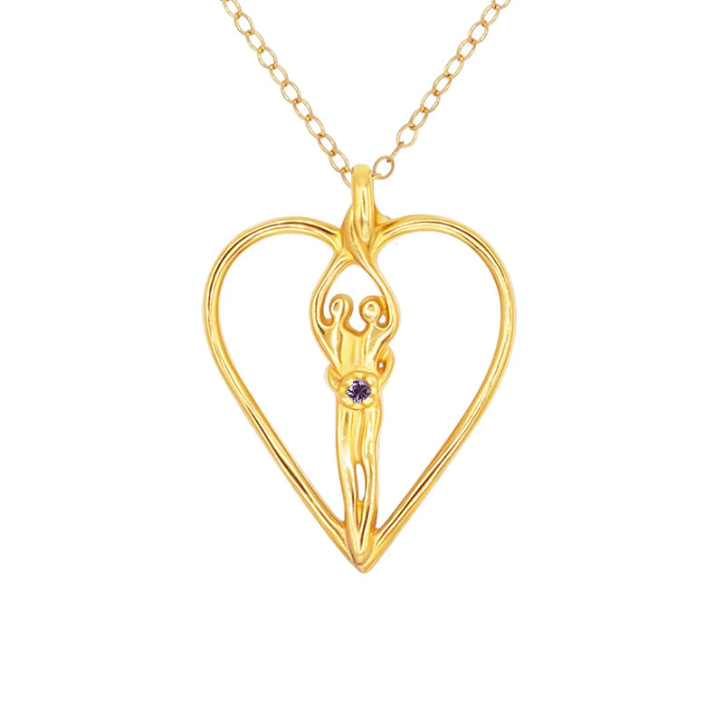 Large Soulmate Heart Necklace, .925 Genuine Sterling Silver with 14kt. Gold overlay, 18" Chain, Charm 1 ½" by 1 ¼", Emerald Cubic Zirconia