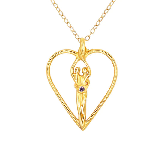 Large Soulmate Heart Necklace, .925 Genuine Sterling Silver with 14kt. Gold overlay, 18" Chain, Charm 1 ½" by 1 ¼", Emerald Cubic Zirconia