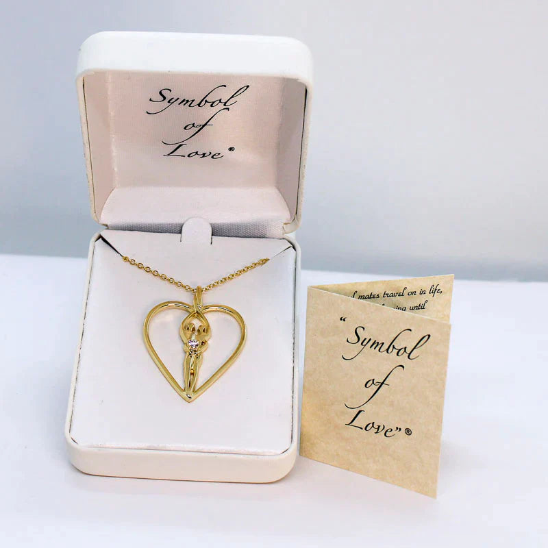 Load image into Gallery viewer, Large Soulmate Heart Necklace, .925 Genuine Sterling Silver with 14kt. Gold overlay, 18&amp;quot; Chain, Charm 1 ½&amp;quot; by 1 ¼&amp;quot;, Sapphire Cubic Zirconia
