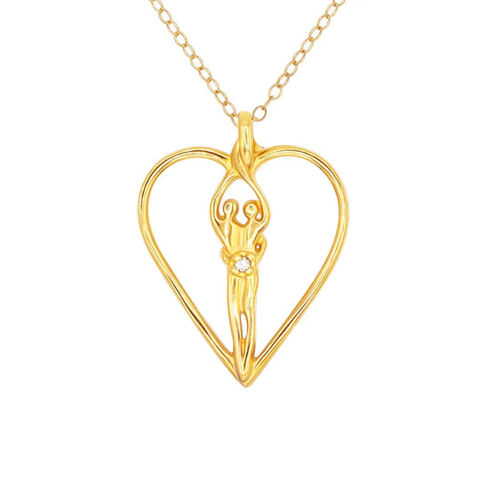 Large Soulmate Heart Necklace, .925 Genuine Sterling Silver with 14kt. Gold overlay, 18" Chain, Charm 1 ½" by 1 ¼", Amethyst Cubic Zirconia