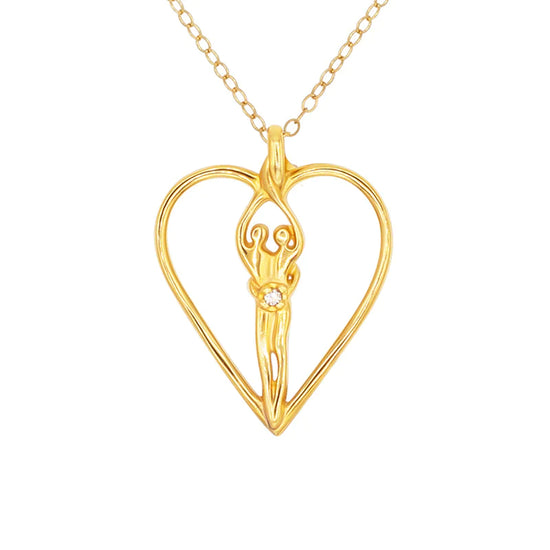 Large Soulmate Heart Necklace, .925 Genuine Sterling Silver with 14kt. Gold overlay, 18" Chain, Charm 1 ½" by 1 ¼", Emerald Cubic Zirconia
