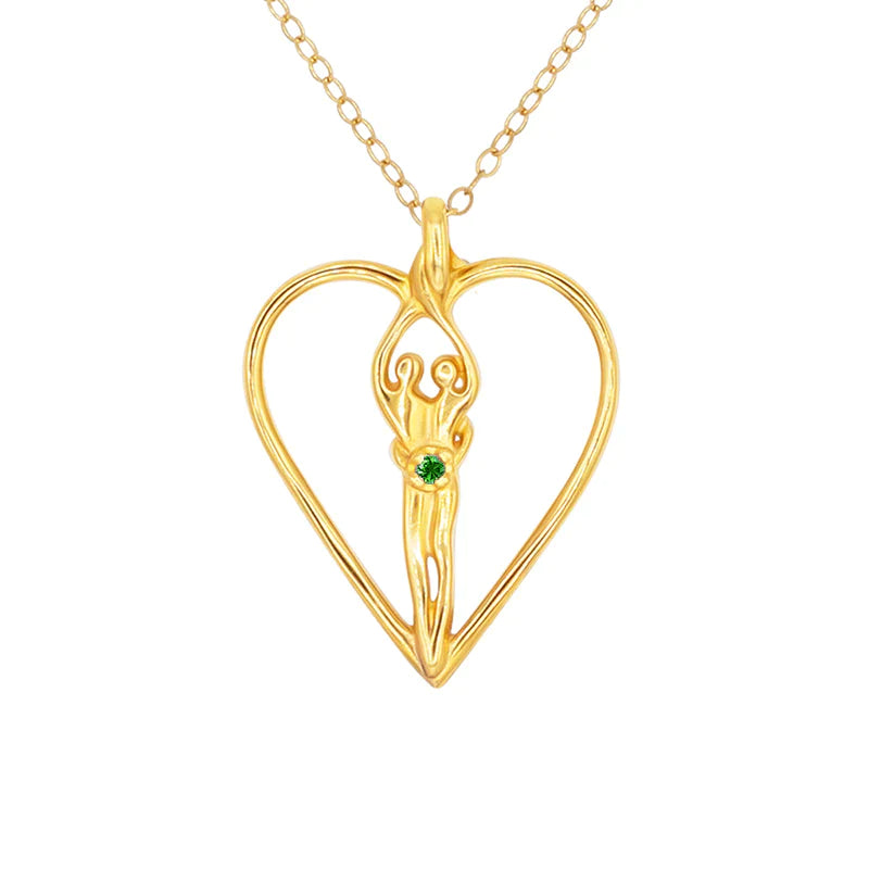 Large Soulmate Heart Necklace, .925 Genuine Sterling Silver with 14kt. Gold overlay, 18" Chain, Charm 1 ½" by 1 ¼", Ruby Cubic Zirconia