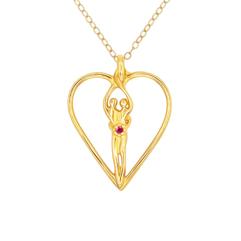 Load image into Gallery viewer, Large Soulmate Heart Necklace, .925 Genuine Sterling Silver with 14kt. Gold overlay, 18&amp;quot; Chain, Charm 1 ½&amp;quot; by 1 ¼&amp;quot;, Ruby Cubic Zirconia
