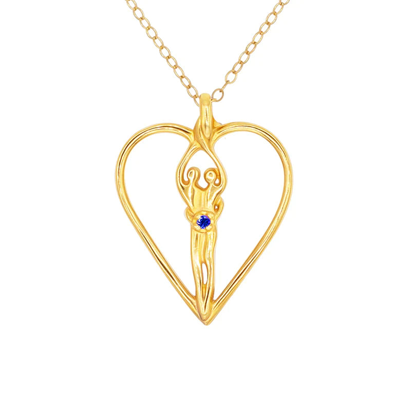 Large Soulmate Heart Necklace, .925 Genuine Sterling Silver with 14kt. Gold overlay, 18" Chain, Charm 1 ½" by 1 ¼", Emerald Cubic Zirconia