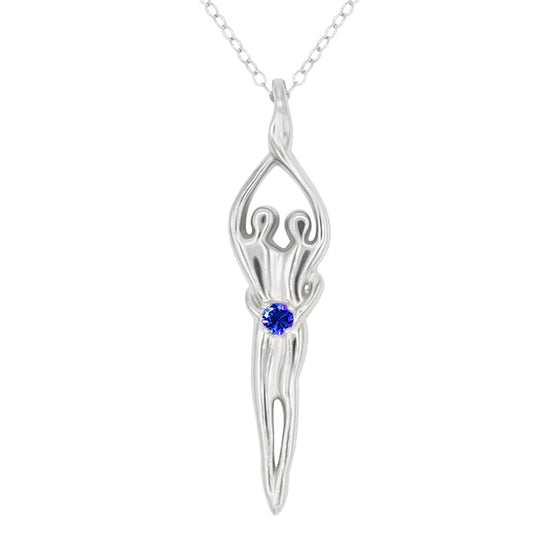 Large Soulmate Necklace, .925 Genuine Sterling Silver, 18" Chain, Charm 1 ¼" by 7/16", Sapphire Cubic Zirconia