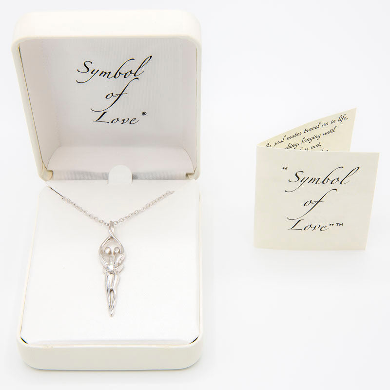 Large Soulmate Necklace, .925 Genuine Sterling Silver, 18" Chain, Charm 1 ¼" by 7/16", Sapphire Cubic Zirconia