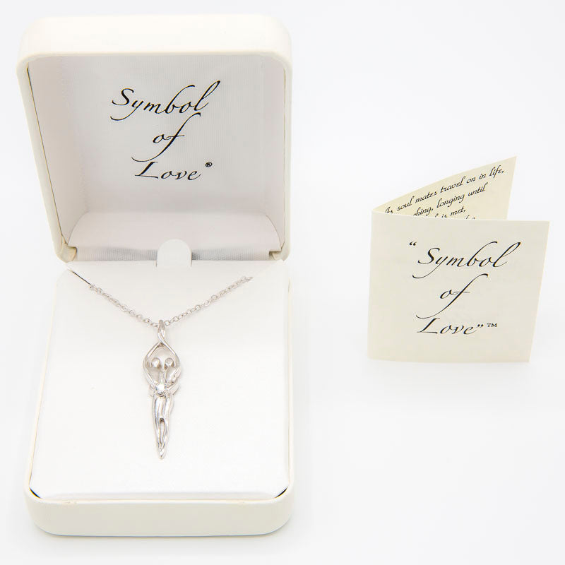 Large Soulmate Necklace, .925 Genuine Sterling Silver, 18" Chain, Charm 1 ¼" by 7/16", Clear Cubic Zirconia Stone