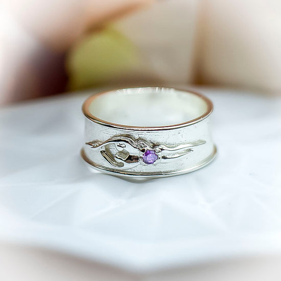 Silver Soulmate Ring with a Amethyst CZ Gem in soulmate design 