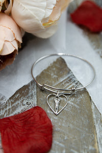 Symbol of Love Brand, Soulmate Double Adjustable Heart Bangle, 925 Sterling Silver